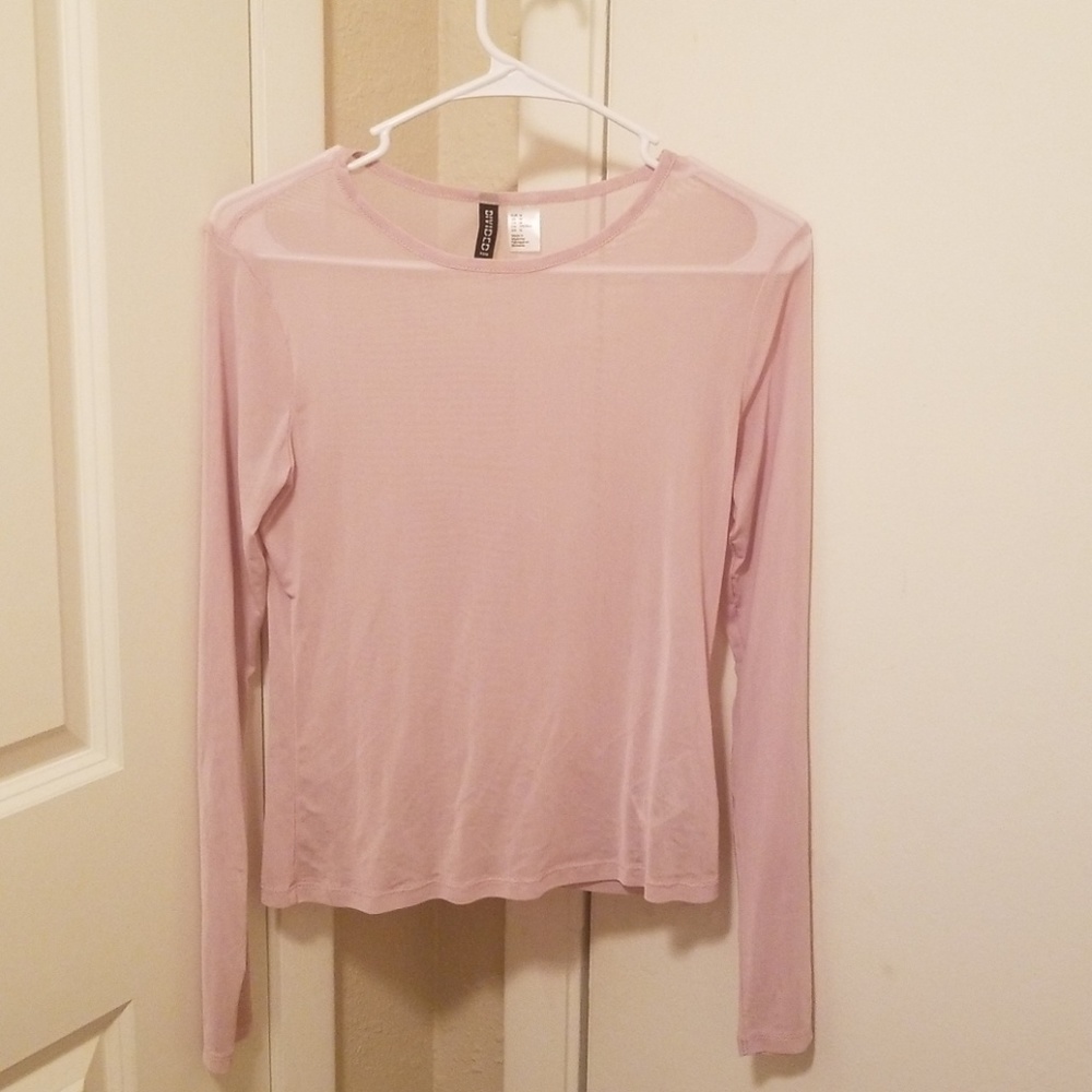 Dusty pink long sleeve mesh top